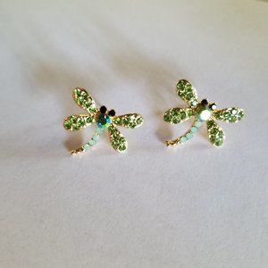 Green Stones AB Stones Firefly Push-Back Stud Earrings - NWOT